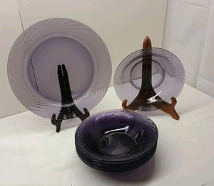 Pyrex Vintage Festiva Amethyst Purple Swirl, Cereal Bowls Dinner Plate 7 Pieces - Picture 1 of 6