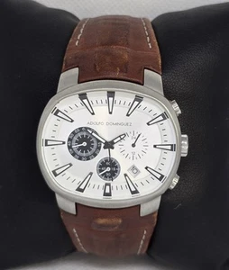 Reloj cronógrafo Adolfo Dominguez para hombre esfera blanca redonda correa de cuero marrón 04 - Imagen 1 de 8