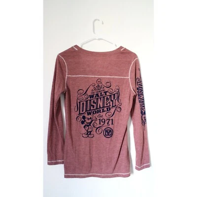 Disney Parks Burgundy Vintage Style Suede Print Long Sleeve Button on Top Size S - Photo 1/4