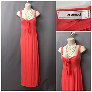 Promod Women's Peach Long Sleeveless Jersey Maxi Dress Small Tie Front - Picture 1 of 11