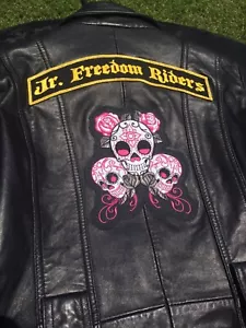 Kenneth Cole Womens Small 100% Real Leather Black Bikers Skull Jacket Excellent - Picture 1 of 24