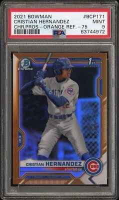 2021 Bowman Chrome - Cristian Hernandez #BCP-171 Orange Refractor /75 PSA 9 - Image 1 of 2