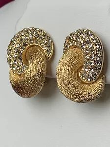 Christian DIOR (Signed) Beatiful PAVÉ & GOLD KNOT CLIP-ON EARRINGS - Picture 1 of 12