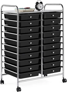 20-Drawer Rolling Storage Cart, Multipurpose Organizer with Wheels, Black - Picture 1 of 12