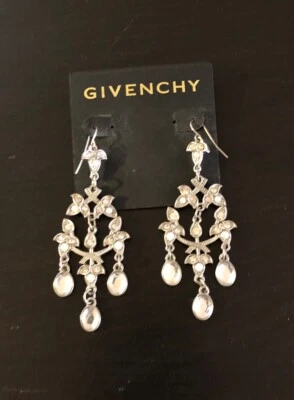 New GIVENCHY PARIS Crystal Chandelier Drop Seed Pearl Pierced EARRINGS - Image 1 of 4
