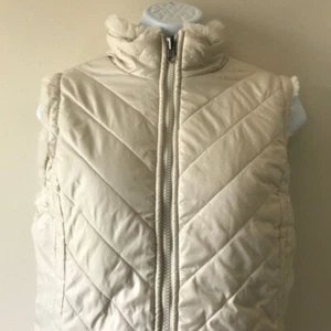 Nicole Miller Women's Reversible Ivory Vest Quilted Faux Fur Full Zip Size M - Picture 1 of 10