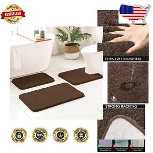 Luxury 3-Piece Bathroom Rug Set with U-Shaped Toilet Mat - Soft Microfiber - Picture 1 of 9