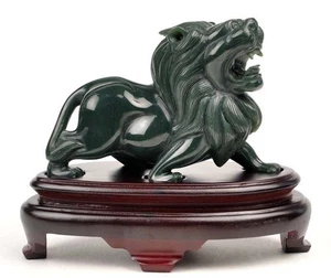 Estatua/escultura de león de jade de nefrita fina tallada a mano tallada en piedras preciosas - Imagen 1 de 6
