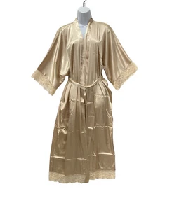 Babeyond Satin Robe Bathrobe Woman's Kimono Tie Sleepwear Long Romantic Lace - Picture 1 of 10