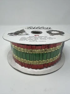 Vtg Roll Foil Wire Ribbon Ruffled Christmas Red Gold Green Garland New Old Stock - Picture 1 of 6