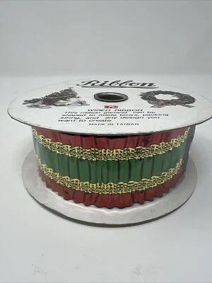 Vtg Roll Foil Wire Ribbon Ruffled Christmas Red Gold Green Garland New Old Stock - Image 1 of 4