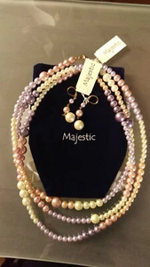 Majestuoso collar y pendientes a juego de perlas simuladas multitono de 60" - Imagen 1 de 11