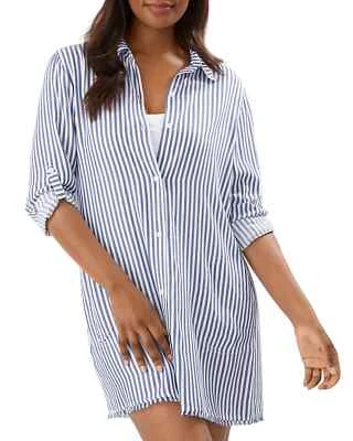 Camisa Tommy Bahama L111832 Azul Cambray Rayas Novio Natación Encubrimiento Talla L Foto 1 de 3
