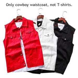 Men Casual New Denim Vest Sleeveless Thin Short Fashion Jacket Retro Waistcoat _ - Picture 1 of 16