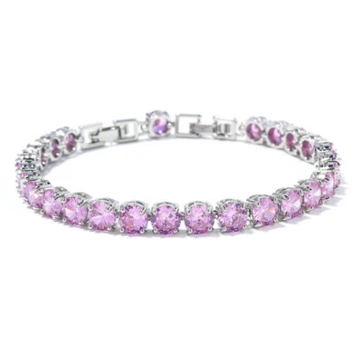 Nuevas pulseras plateadas de moda de topacio de color rosa lindas de 6 mm para mujeres y niñas Foto 1 de 4