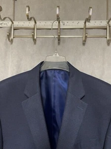 Chaps Blazer Men 44R Blue Houndstooth Flannel Coat Jacket Ralph Lauren Luxury - Picture 1 of 11
