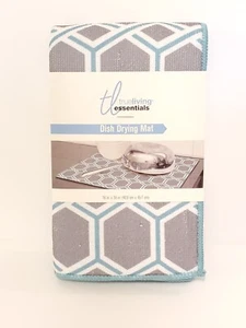 Dish drying mat 16x18 kitchen True living Essentials Blue and Gray - Picture 1 of 4