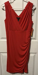 Alfani SOLID RED V NECK FAUX WRAP FITTED PLEATED COCKTAIL PARTY DRESS SIZE 8 NWT - Picture 1 of 5