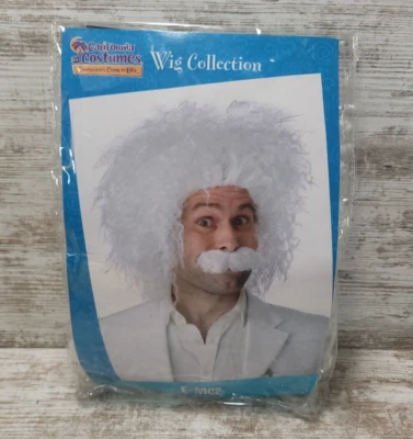 Conjunto de peluca y bigote California Costumes para hombre E=Mc2 talla única, blanco  Foto 1 de 4