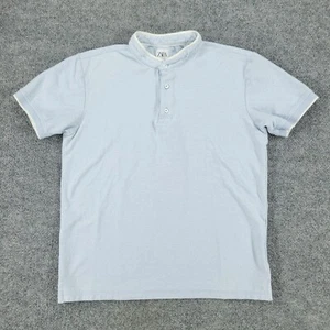 Zara Poloshirt Herren mittelblau gestreift Stehkragen Kurzarm Pullover - Bild 1 von 11