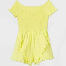 Art Class Girls Size S 6/6X Smocked Knit Romper Ruffle Yellow