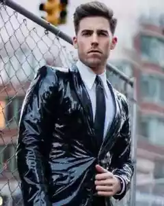 New Men Single Breasted Black Shiny PVC Vinyl Blazer Gothic Jacket - Picture 1 of 2