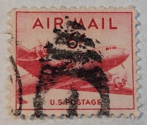 USA Postage ~ AIR MAIL ~ Red 5₵ Cent Stamp ~ Cancelled/Posted ~ Q06 - Bild 1 von 6