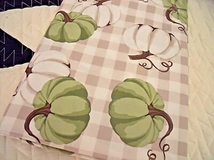 NEW Fall Farmhouse White PUMPKIN TABLECLOTH 52" X 70" Green Gingham Check - Picture 1 of 4