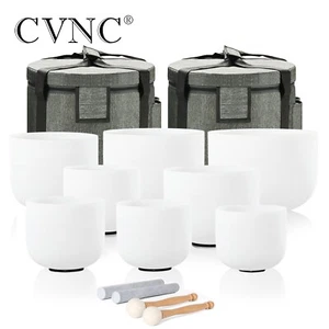 CVNC 432Hz 7"-14" 7 Piezas Grande Cuarzo Cristal Cantor Juego Chakra Heal con Estuche - Imagen 1 de 11