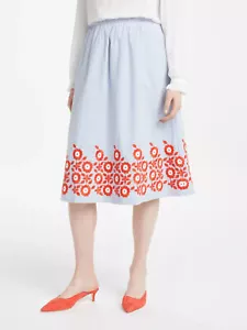 BODEN LADIES HAIDEE EMBROIDERED SKIRT BLUE COTTON SIZE UK 14R T0137 BRAND NEW - Picture 1 of 6