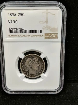 1896 Barber Quarter Dollar Very Fine Quality Liberty Head US 25 cent Type Coin - Image 1 of 4