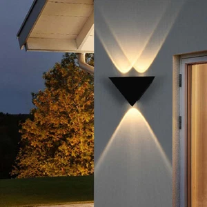 LED Outdoor Wall Light Fixture Garden Up/Down Lighting Waterproof Triangle Lamp - Picture 1 of 14