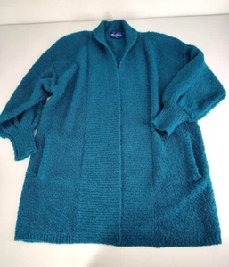 Vtg Allison Smith II Women's Cardigan Sweater Open Front Pockets Size 20 W Blue - Picture 1 of 12