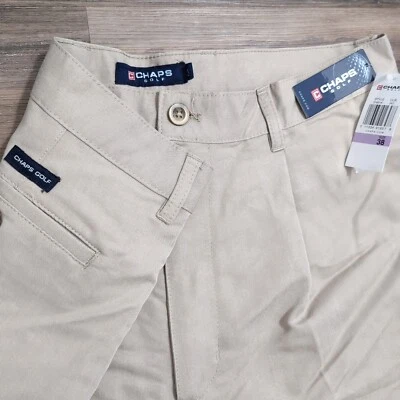 NUEVO Pantalones Cortos Chinos Para Hombre 38x10 Chaps Golf Plisados Beige Calce Clásico Mezcla Rayón Foto 1 de 4
