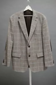 HUGO BOSS Jayden 1 brown Plaid Elbows Coat Jacket Linen Wool 48 R eu 58 - Picture 1 of 11