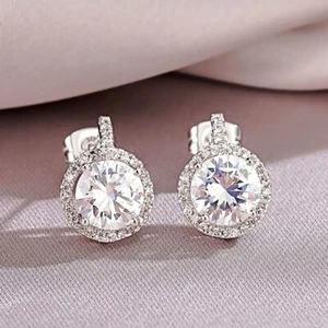 2ct solitaire halo made with SWAROVSKI crystal 18k white gold gf stud earrings - Bild 1 von 4