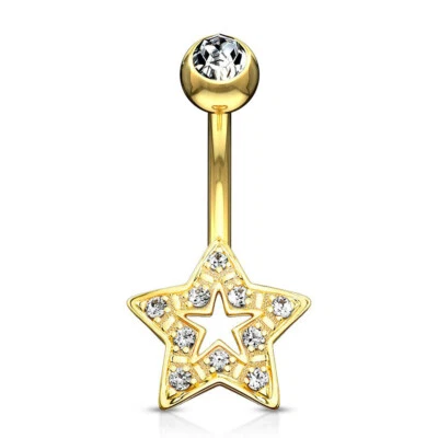 Anillo ombligo oro macizo 14K 14G con circonita cúbica transparente gema estrella encanto piercing ombligo Foto 1 de 4