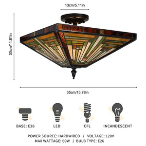 Retro Ceiling Light Tiffany Style Chandelier Fixture Decor Stained Glass Lamp - Picture 1 of 16