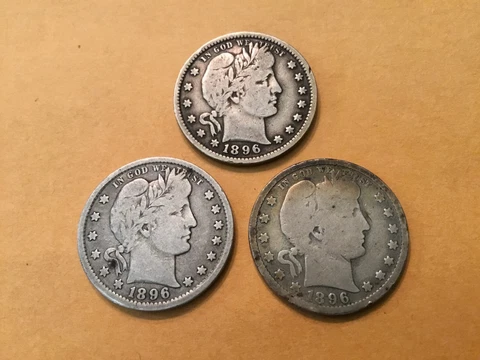 1896 P  1896 O  1896 S  Barber Quarters     3 coins Cover