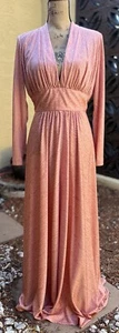 Womens Maxi Gown 70s Jeri Modes New York Deep V Size M Pink VTG Union Made - Picture 1 of 6