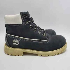 Timberland Kids Nubuck Black White Sole Premium Waterproof Boots Boys Size 2 - Picture 1 of 12