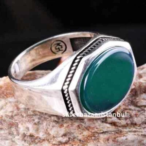 Turkish Handmade 925 Sterling Silver Jewelry Emerald  Stone Gift  Men's Ring 01 - Picture 1 of 46