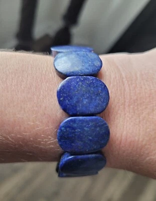 Genuine Real Blue Lapis Lazuli Bracelet Stone Lapis Stretching Gemstone NEW 260c - Image 1 of 4