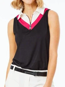 NWT BELYN KEY Onyx Raspberry Chevron Keystone Sleeveless Golf Shirt - XS & M - Picture 1 of 1