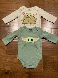 New Baby Yoda Grogu Star Wars Long Sleeve 2 Pc Bodysuit Mandalorian 0-3 Month - Picture 1 of 1