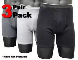 3 Men's Boxer Briefs 100% Cotton Black, Grey, Dark Grey / Navy S M L XL - Picture 1 of 2
