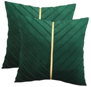 Christmas Green Velvet Throw Pillow Covers 24 x 24 inch Pack of 2 with Gold - Picture 1 of 8