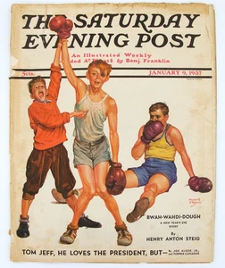 Vintage 1937 Saturday Evening Post – Boxing Boys Cover – Great Ads & Stories - Picture 1 of 7