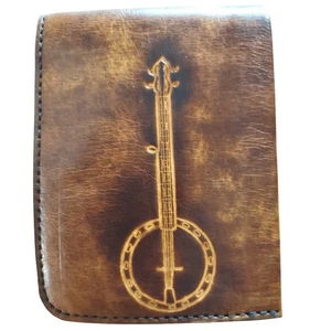 Handgefertigte gestempelte Banjo Leder-Geldbörse mit Doppelfaltung Herren Echtleder - Bild 1 von 7