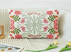 Pair Of 12” X 20” Bohemian Embroidered Lumbar Throw Pillows Including Inserts - Picture 1 of 4